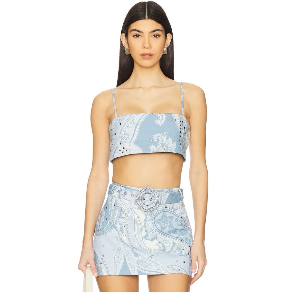 HEMANT & NANDITA Fiza Blue Paisley Crop Top and Skirt Set